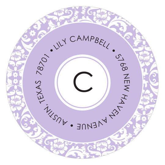 Purple Damask Round Address Labels